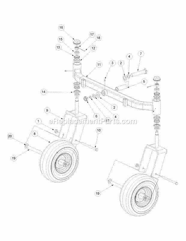 Front Caster Assembly Diagram and Parts List for M54-KW 53CB5DBW750-23HP-OHV Cub Cadet Lawn Tractor